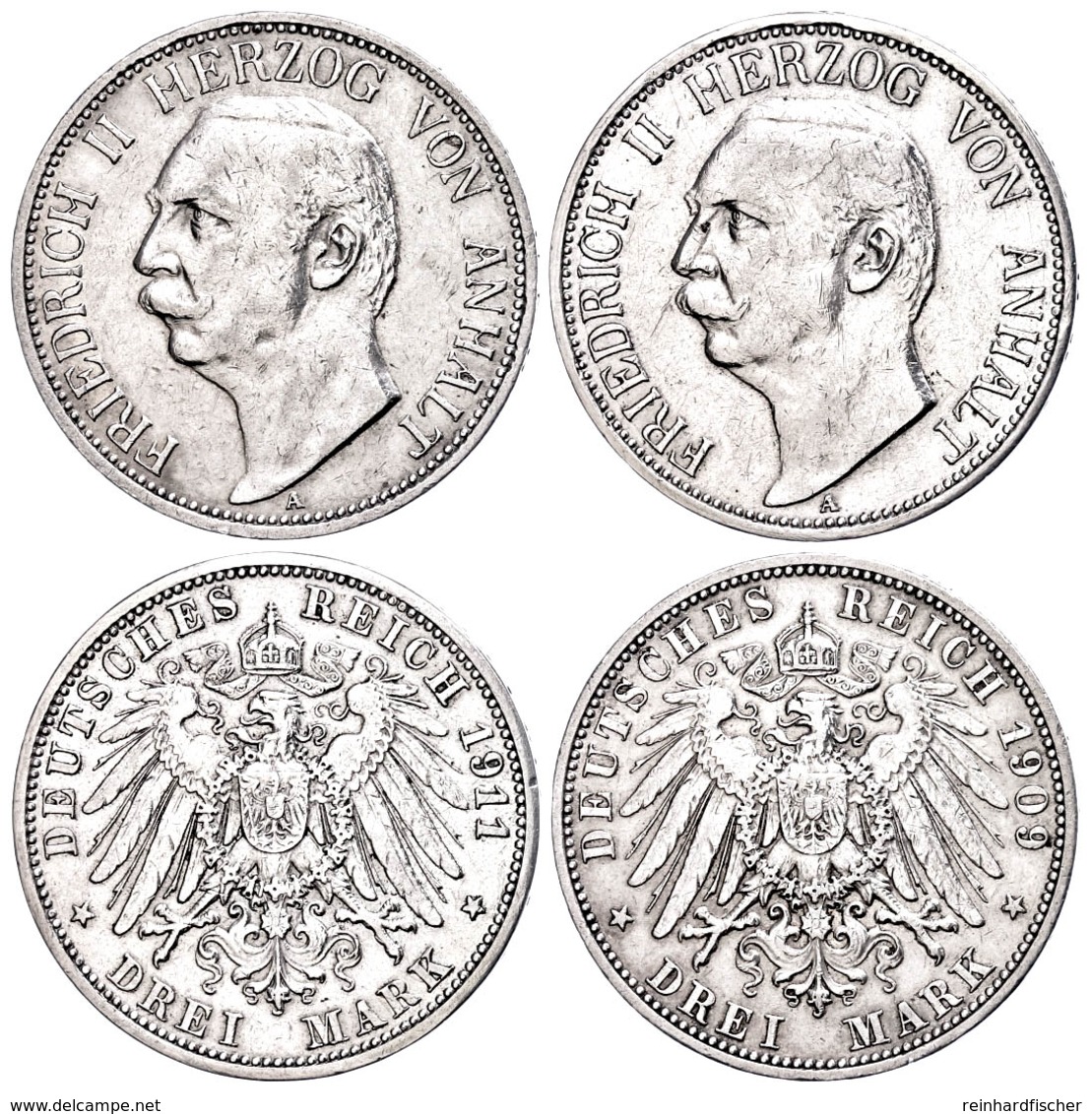 2 X 3 Mark, 1909/1911, Friedrich II., Kl. Rf., Jeweils Ss., Katalog: J. 23 Ss - Other & Unclassified