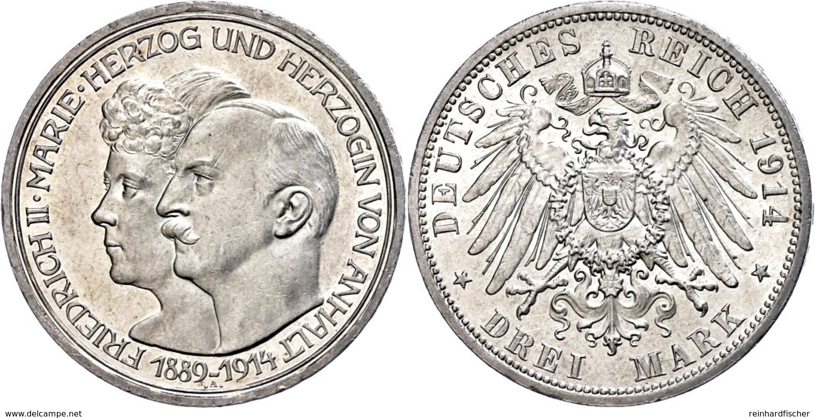 3 Mark, 1914, Friedrich II., Auf Die Silberne Hochzeit, Kl. Rf., Vz., Katalog: J. 24 Vz - Sonstige & Ohne Zuordnung