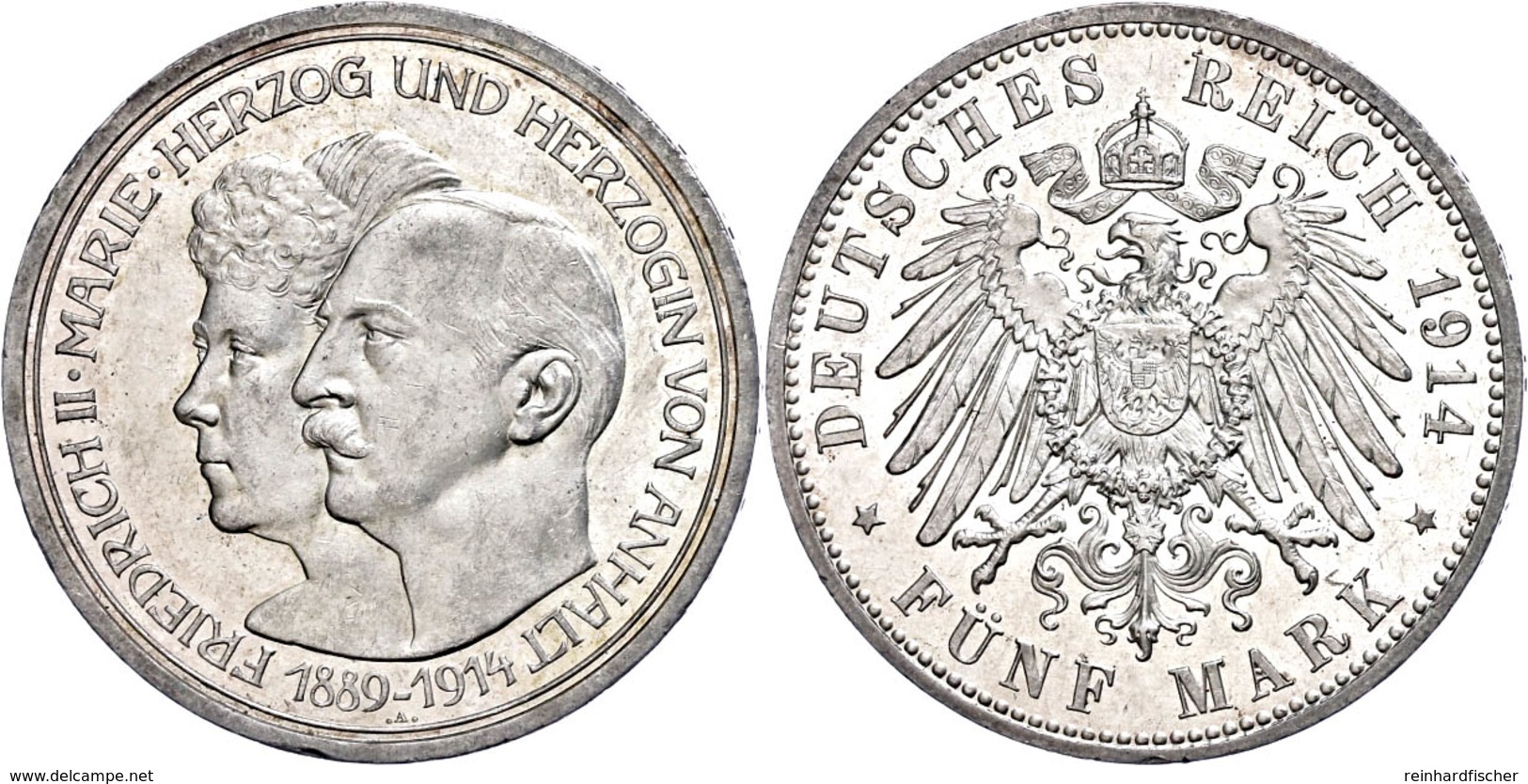 5 Mark, 1914, Friedrich II., Auf Die Silberne Hochzeit, Kl. Rf., Vz., Katalog: J. 25 Vz - Sonstige & Ohne Zuordnung