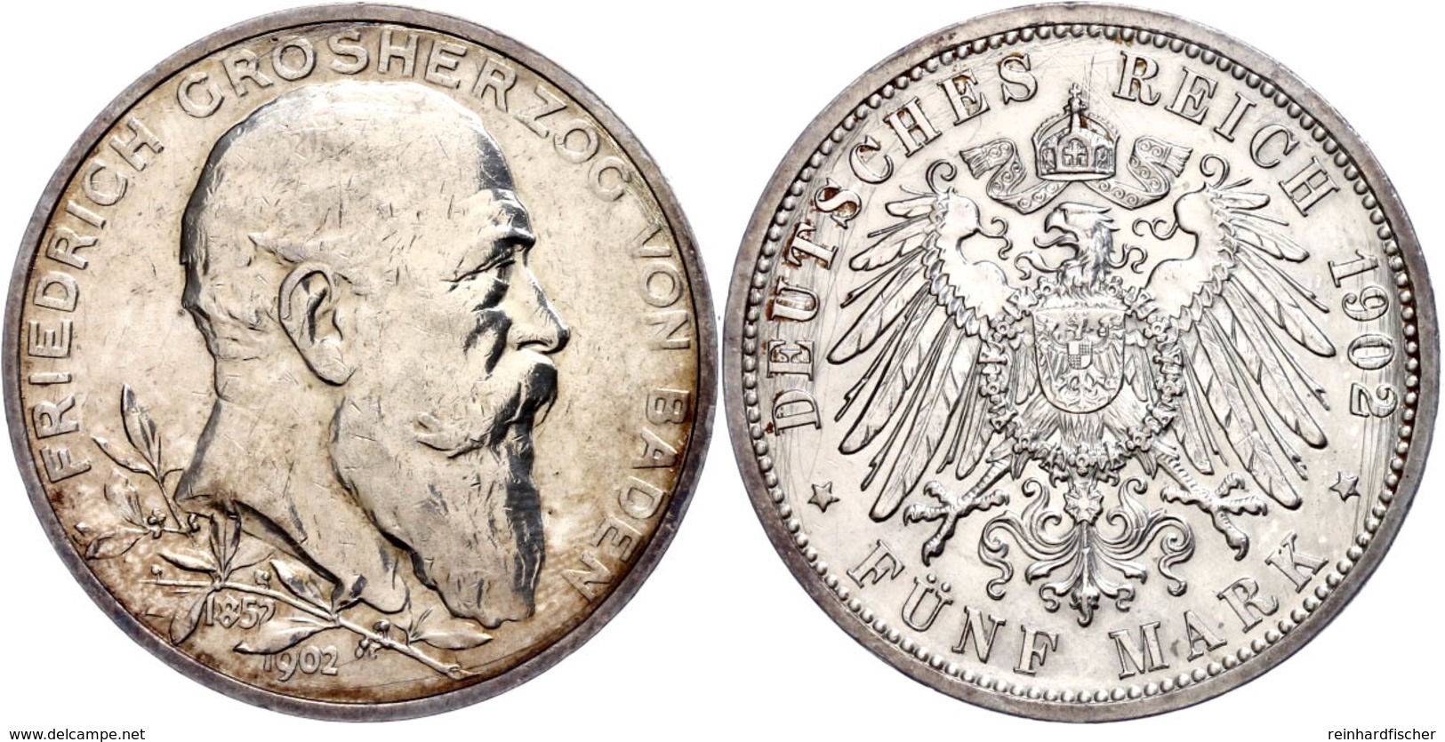 5 Mark, 1902, Friedrich I. Zum 50jährigen Regierungsjubiläum, Tiefe Kratzer Auf Dem Revers, Ss-vz., Katalog: J. 31 Ss-vz - Altri & Non Classificati