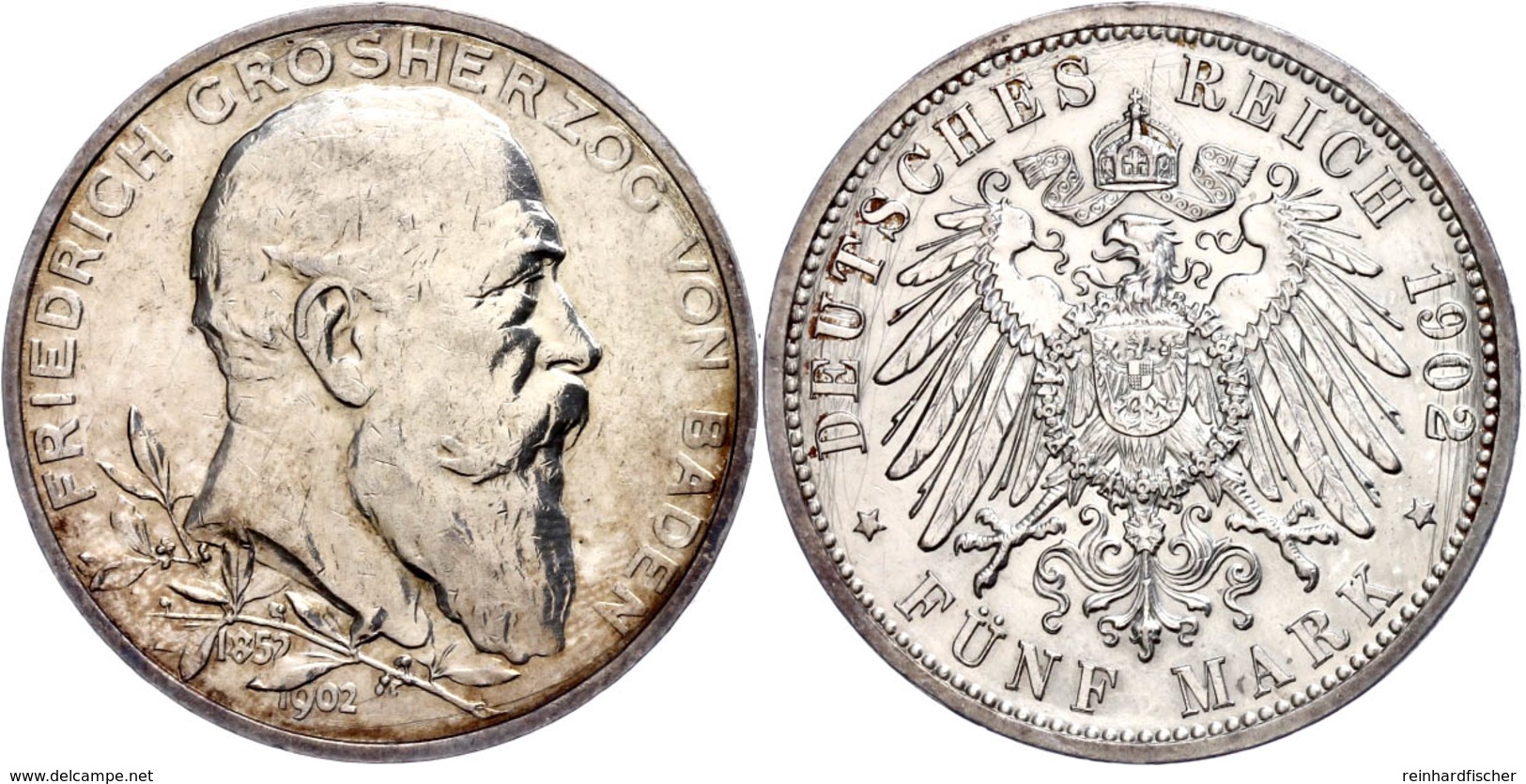 5 Mark, 1902, Friedrich I. Zum 50jährigen Regierungsjubiläum, Tiefe Kratzer Auf Dem Revers, Ss-vz., Katalog: J. 31 Ss-vz - Other & Unclassified