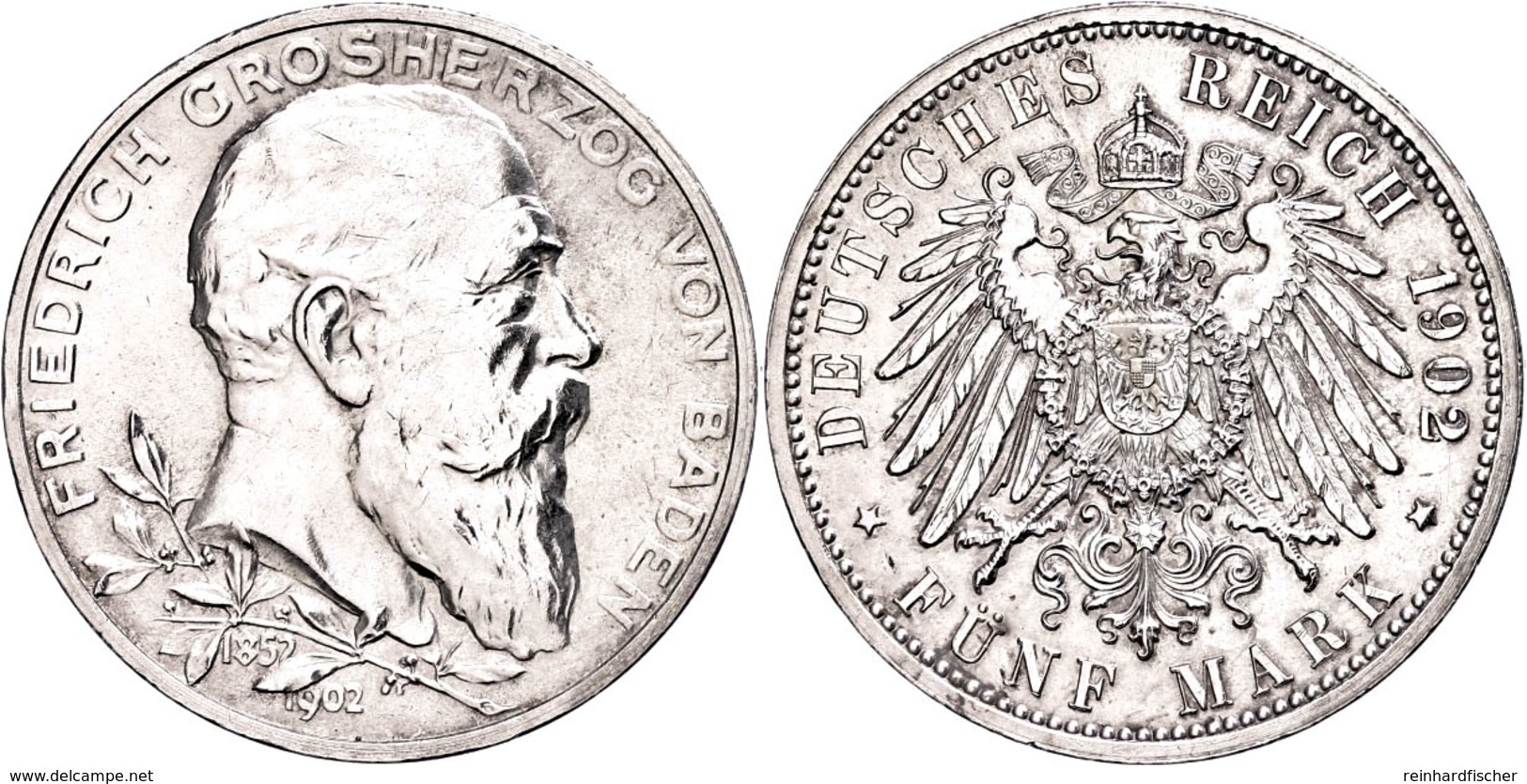 5 Mark, 1902, Friedrich I., Zum Regierungsjubiläum, Kl. Rf., Vz., Katalog: J. 31 Vz - Altri & Non Classificati