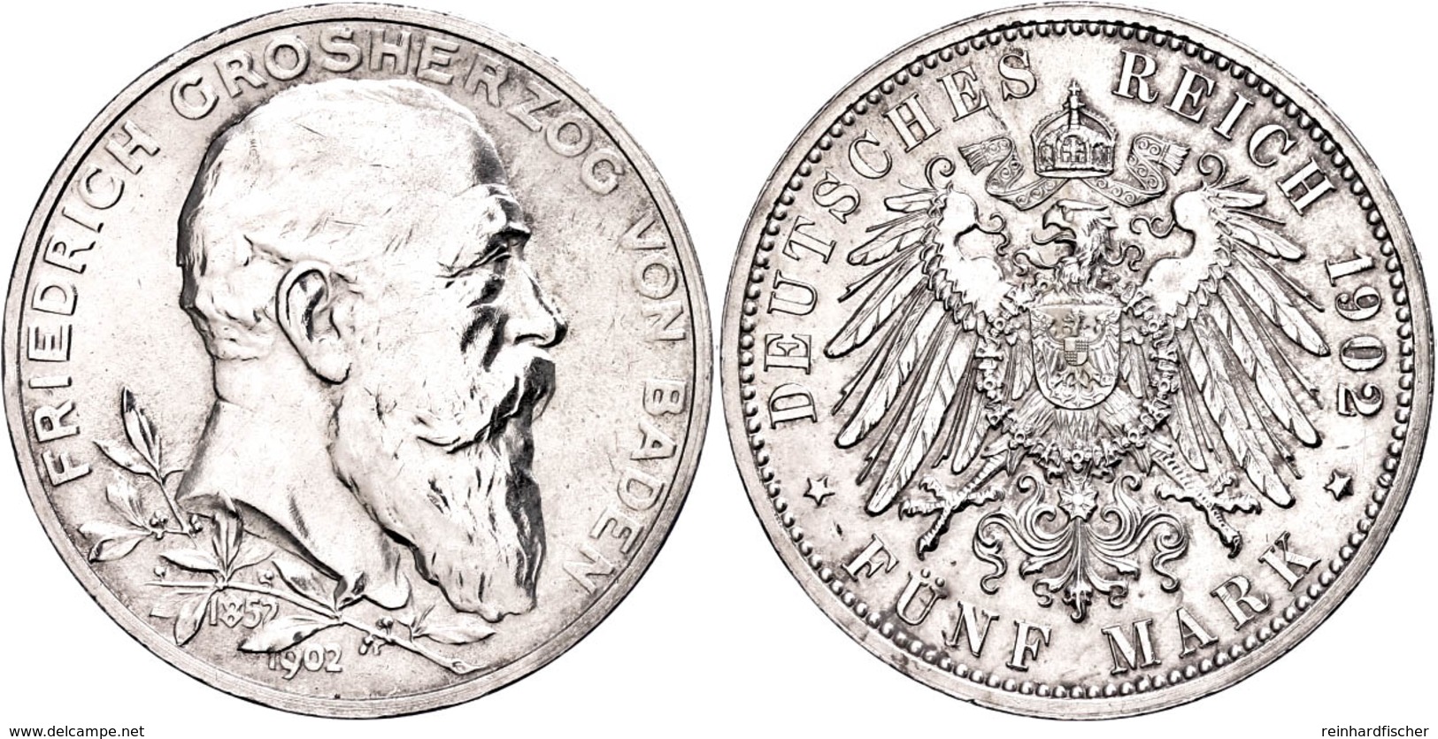 5 Mark, 1902, Friedrich I., Zum Regierungsjubiläum, Kl. Rf., Vz., Katalog: J. 31 Vz - Other & Unclassified
