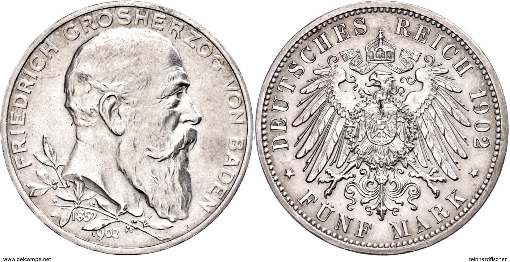 5 Mark, 1902, Friedrich I., Zum Regierungsjubiläum, Wz. Rf., Vz, Katalog: J. 31 Vz - Altri & Non Classificati