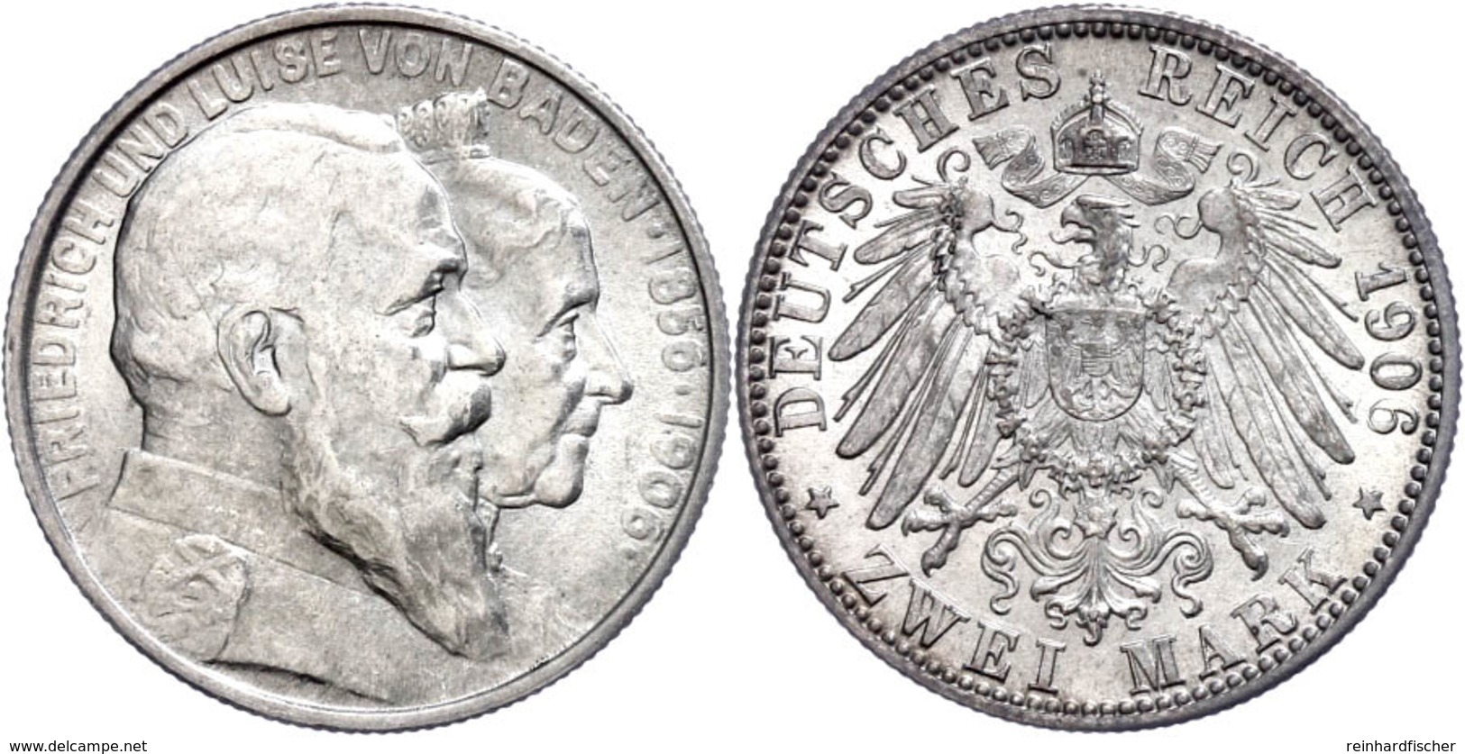 2 Mark, 1906, Friedrich I., Zur Goldenen Hochzeit, Kl. Rf., Vz., Katalog: J. 35 Vz - Altri & Non Classificati