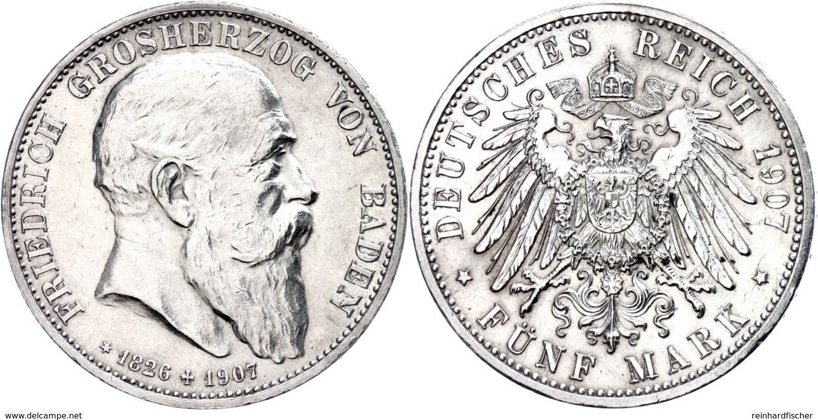 5 Mark, 1907, Friedrich I., Auf Seinen Tod, Kl. Rf., Vz., Katalog: J. 37 Ss - Altri & Non Classificati