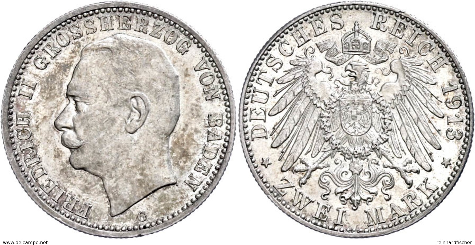 2 Mark, 1913, Friedrich II., Kl. Rf., Vz., Katalog: J. 38 Vz - Altri & Non Classificati