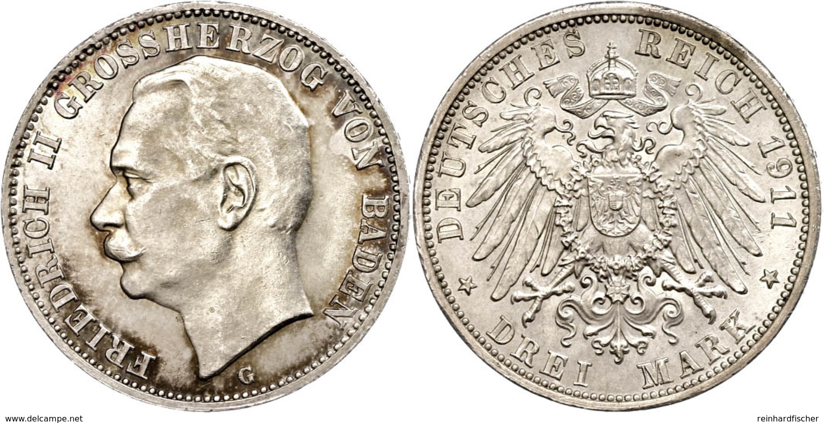 3 Mark, 1911, Friedrich II., Kl. Rf., St., Katalog: J. 39 St - Altri & Non Classificati