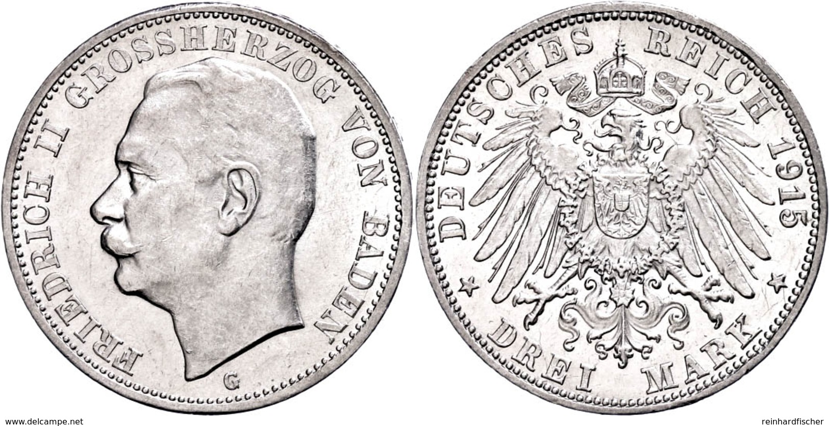 3 Mark, 1915, Friedrich II., Kl. Rf., Vz., Katalog: J. 40 Vz - Other & Unclassified