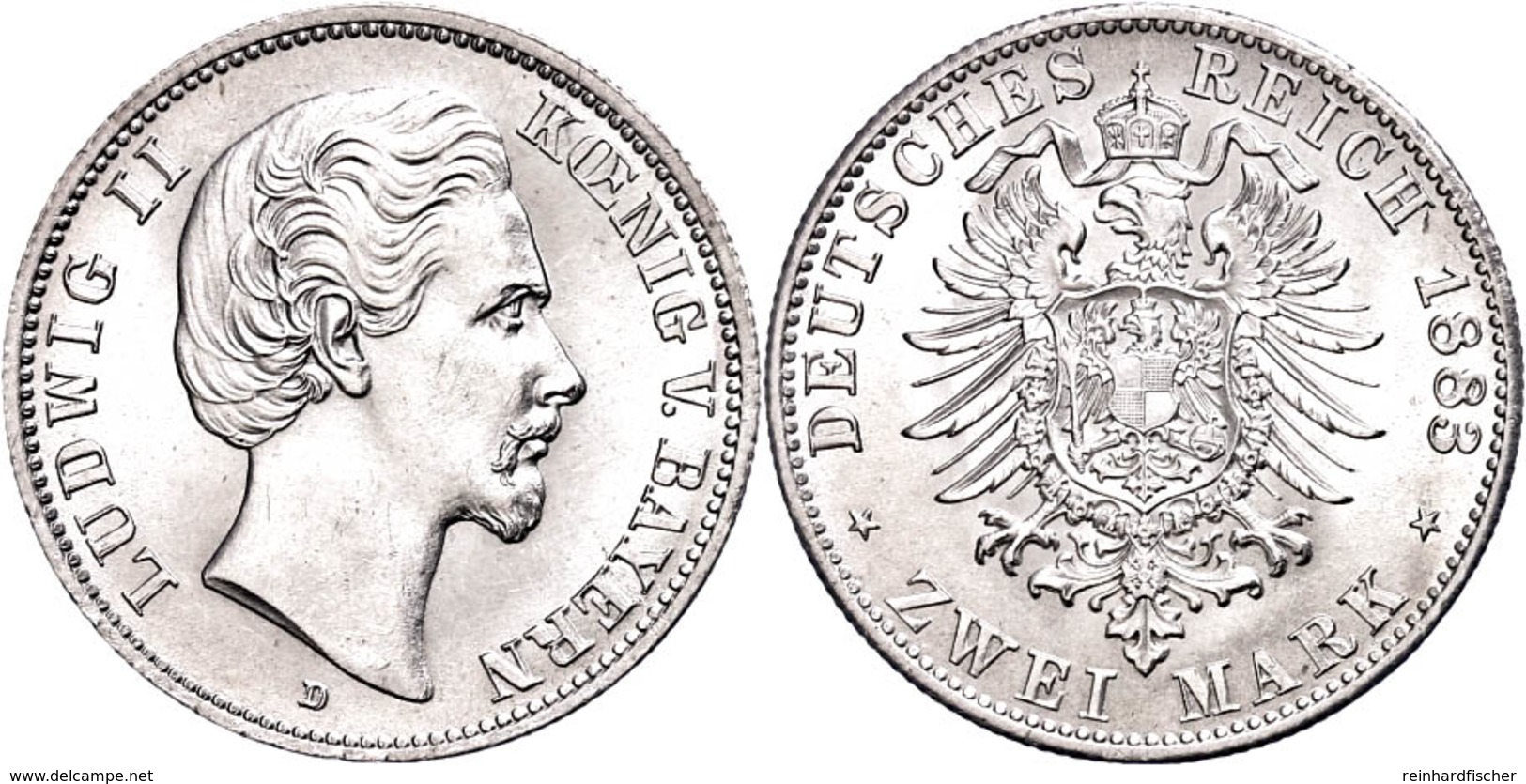 2 Mark, 1883, Ludwig II., Kl. Rf., Vz-st., Katalog: J. 41 Vz-st - Sonstige & Ohne Zuordnung