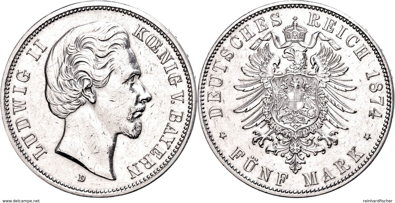 5 Mark, 1874, Ludwig II., Wz. Rf., Ss-vz., Katalog: J. 42 Ss-vz - Altri & Non Classificati