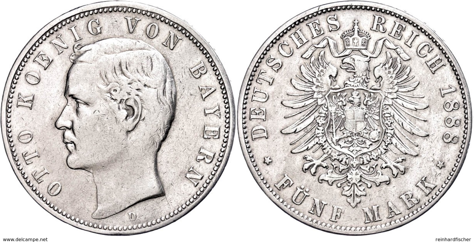 5 Mark, 1888, Otto, Etwas Gereinigt, Kl. Rf., Ss., Katalog: J. 44 Ss - Altri & Non Classificati