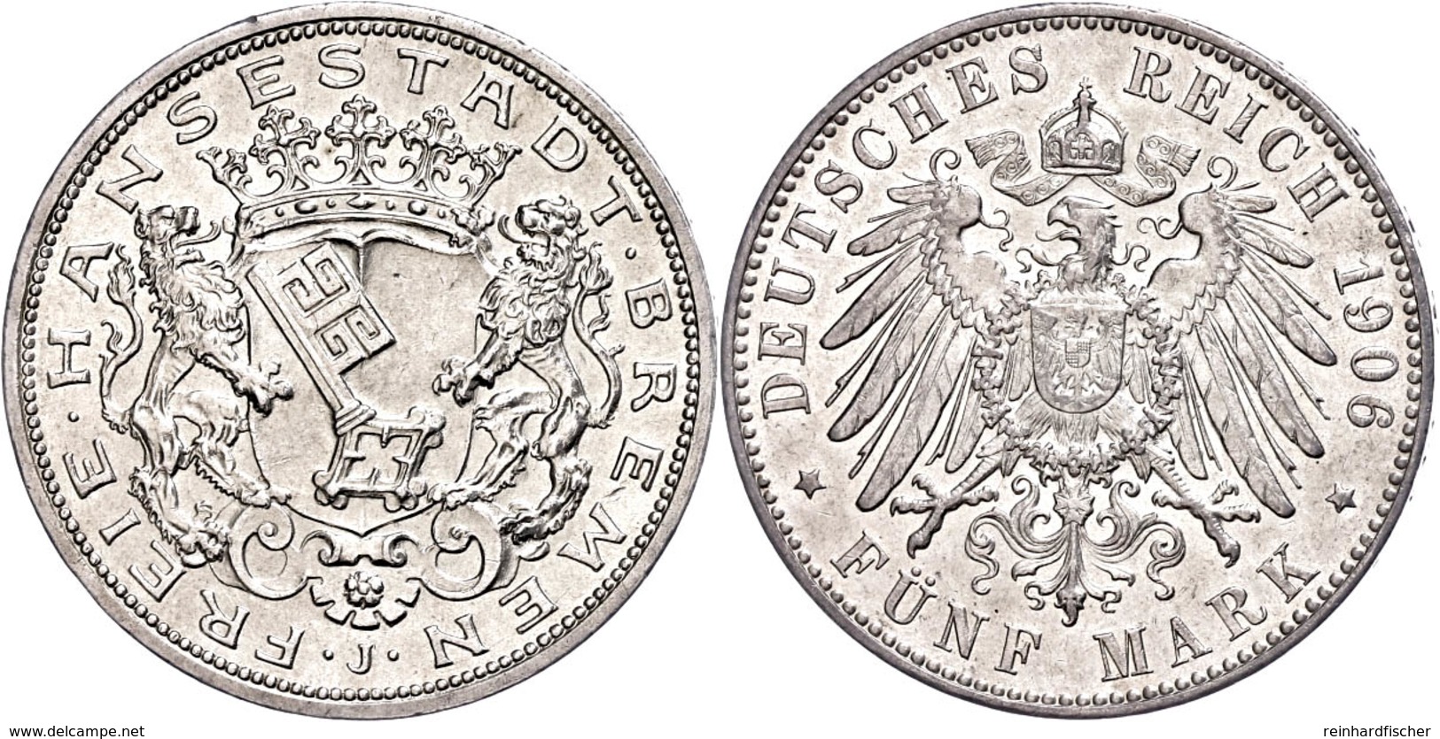 5 Mark, 1906, Kl. Rf., Ss-vz., Katalog: J. 60 Ss-vz - Bremen