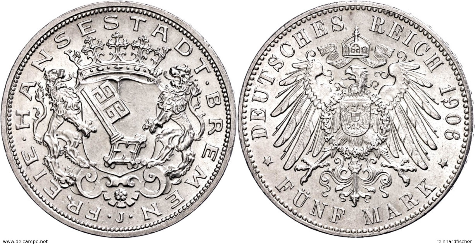 5 Mark, 1906, Kl. Rf., Vz+., Katalog: J. 60 - Bremen