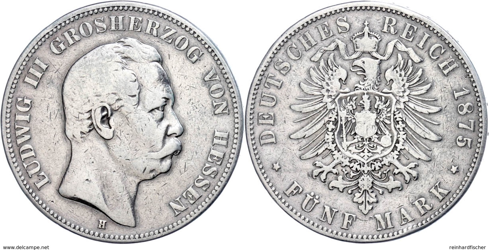 5 Mark, 1875, Ludwig III., Kl. Rf., S., Katalog: J. 67 S - Other & Unclassified