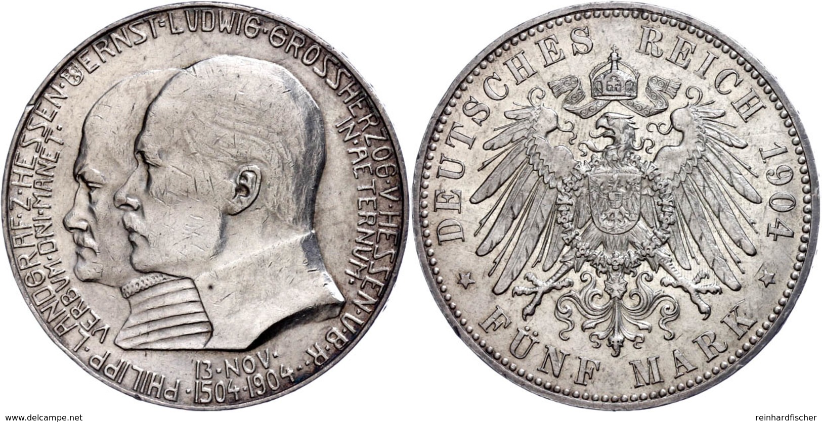 5 Mark, 1904, Ernst Ludwig Mit Landgraf Philipp Den Großmütigen Zum 400. Geburtstag, Ss-vz., Katalog: J. 75 Ss-vz - Altri & Non Classificati