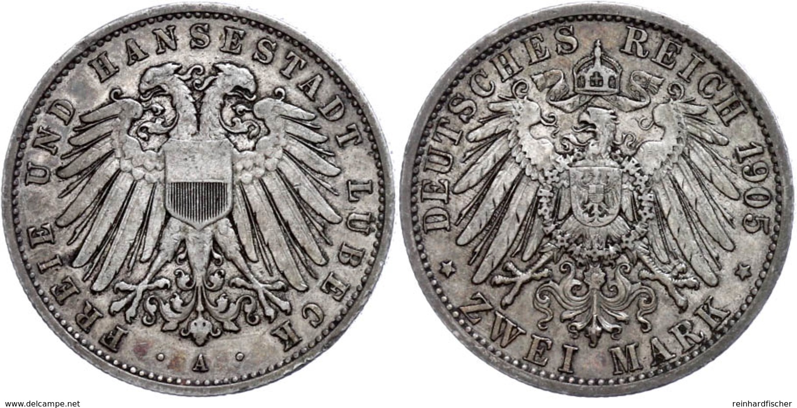 2 Mark, 1905, Kl. Rf., Ss., Katalog: J. 81 Ss - Luebeck