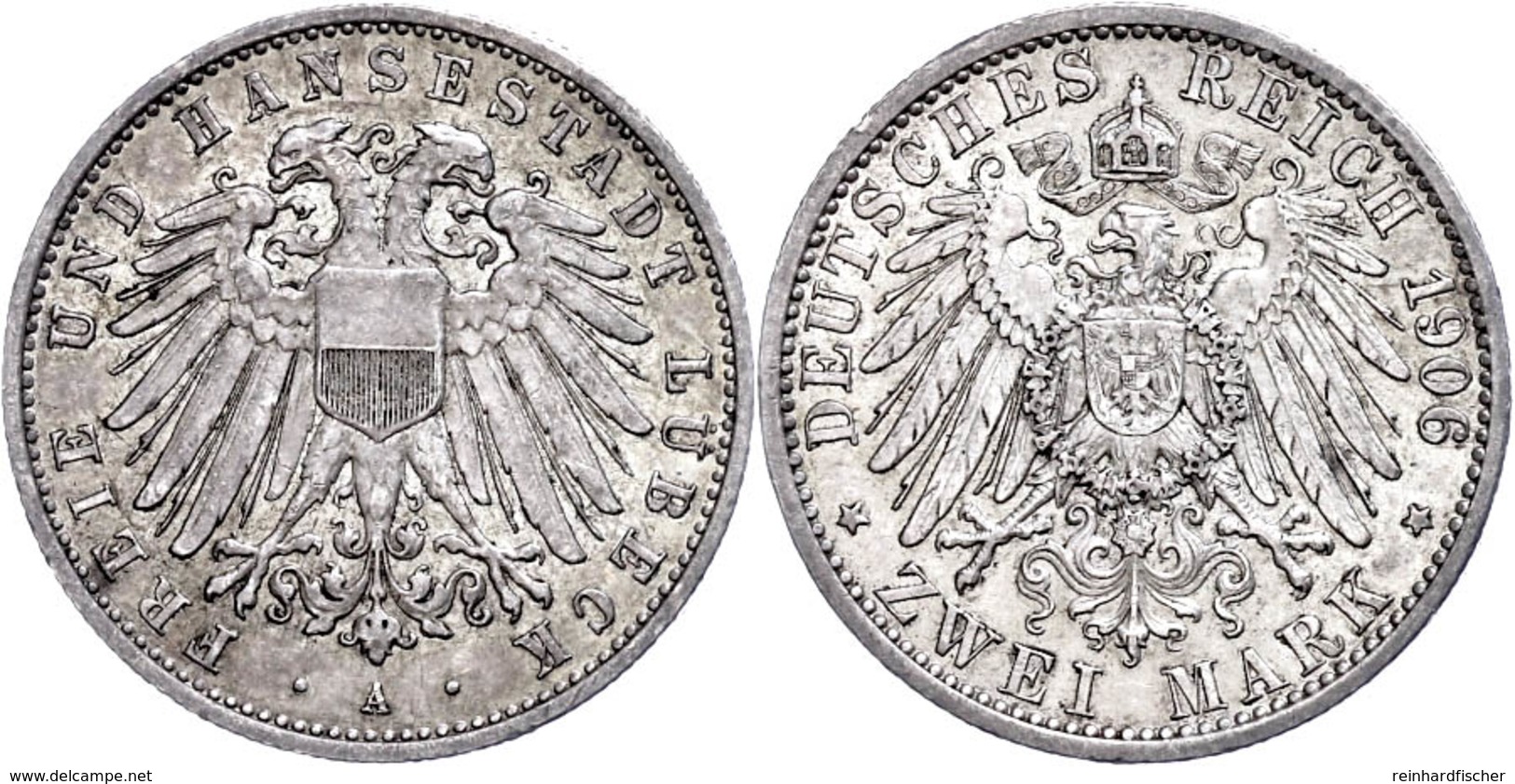 2 Mark, 1906, Wz. Rf., Ss., Katalog: J. 81 Ss - Luebeck