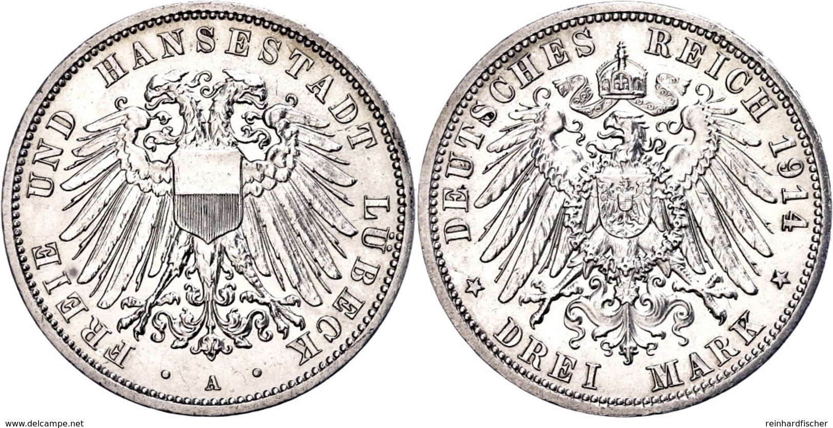 3 Mark, 1914, Wz. Rf., Vz., Katalog: J. 82 Vz - Lubeck