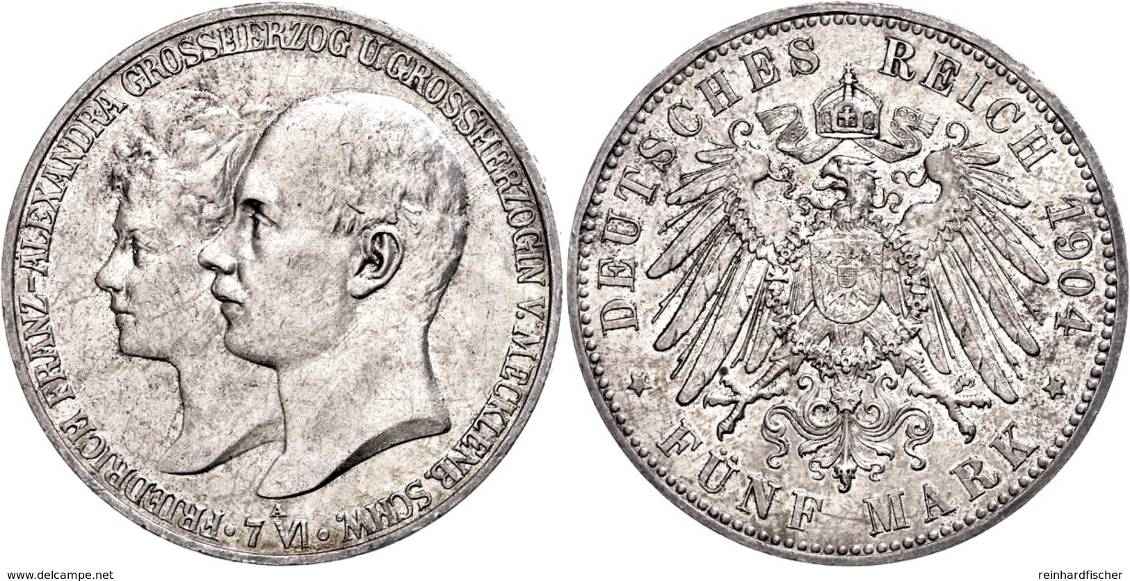 5 Mark, 1904, Friedrich Franz IV., Auf Die Vermählung, Kl. Rf., Vz., Katalog: J. 87 Vz - Mecklenburg-Schwerin