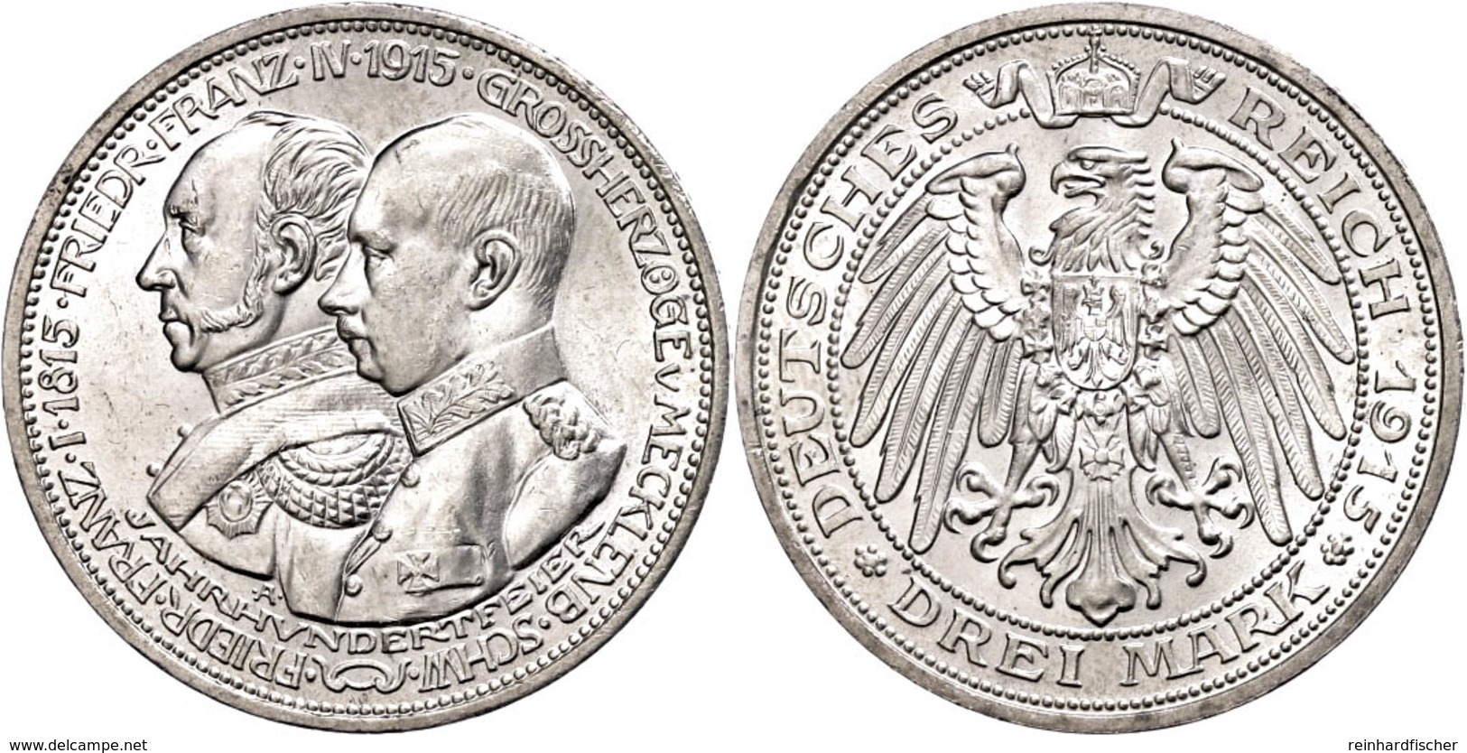 3 Mark, 1915, Friedrich Franz IV., Auf Die Jahrhundertfeier Des Großherzogtums, Wz. Rf., Avers Vz-st, Revers St., Katalo - Mecklenburg-Schwerin