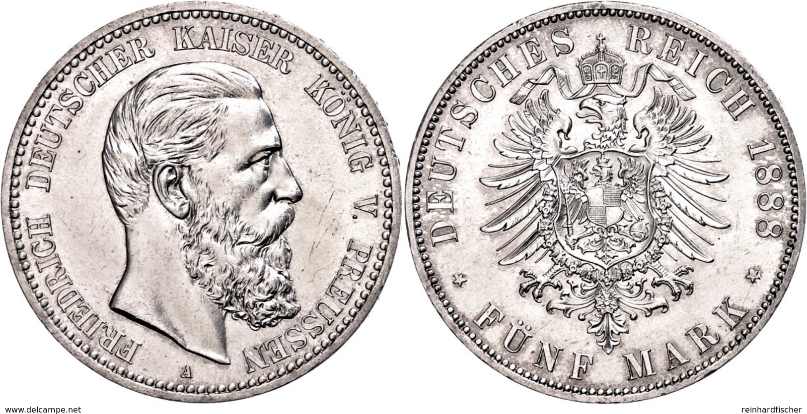 2 Mark, 1888, Friedrich III., Kl. Kratzer, Vz., Katalog: J. 98 Vz - Altri & Non Classificati