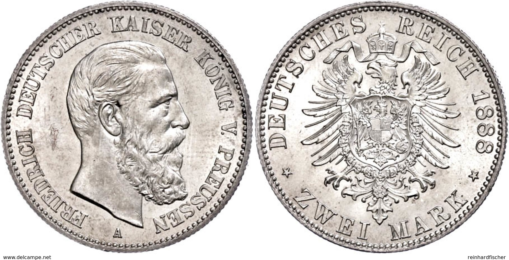 2 Mark, 1888, Friedrich III., Vz-st., Katalog: J. 98 Vz-st - Other & Unclassified