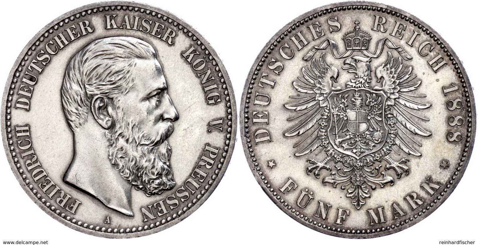 5 Mark, 1888, Friedrich III., Min Berieben, Vz., Katalog: J. 99 Vz - Altri & Non Classificati