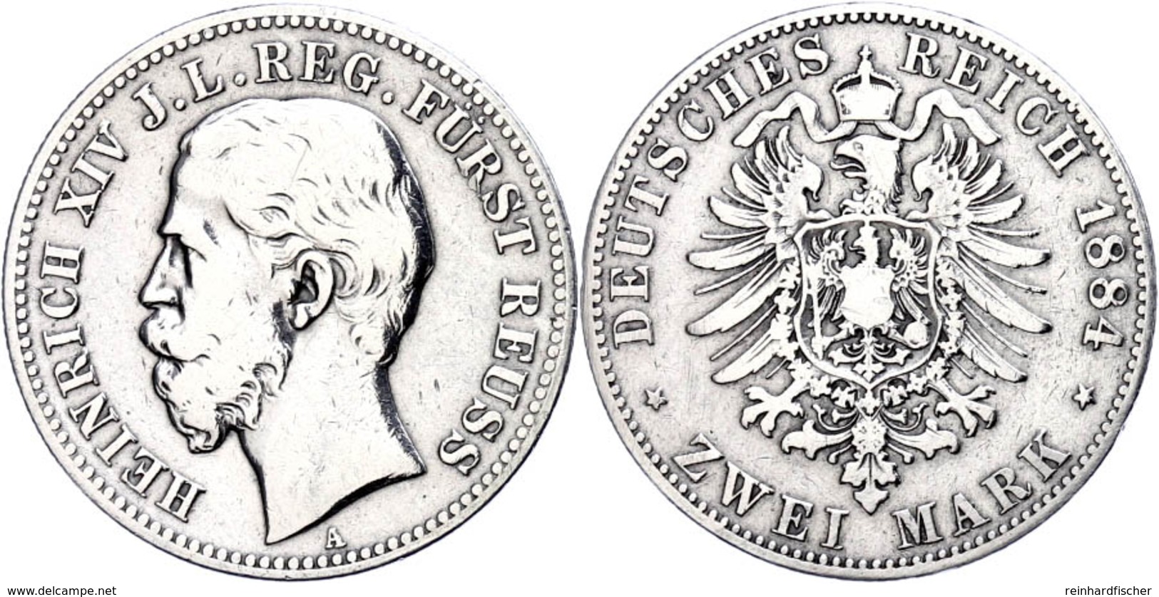 2 Mark, 1884, Heinrich XIV., Etwas Poliert, S., Katalog: J. 120 S - Altri & Non Classificati