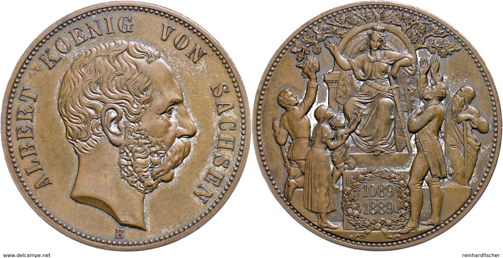 Kupfer-Gedenkmünze In 5 Mark Größe, 1889, Albert, Zur 800-Jahrfeier Des Hauses Wettin, Kl. Rf., Vz., Katalog: J. 123a Vz - Other & Unclassified