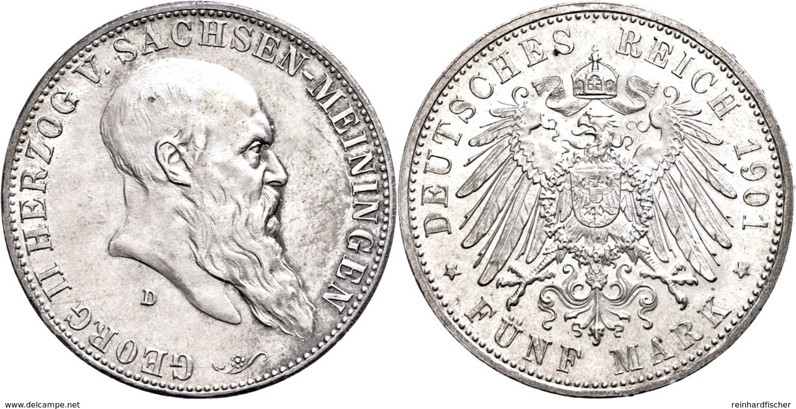 5 Mark, 1901, Georg II., Zum 75. Geburtstag, Kl. Rf., Vz-st., Katalog: J. 150 Vz-st - Other & Unclassified