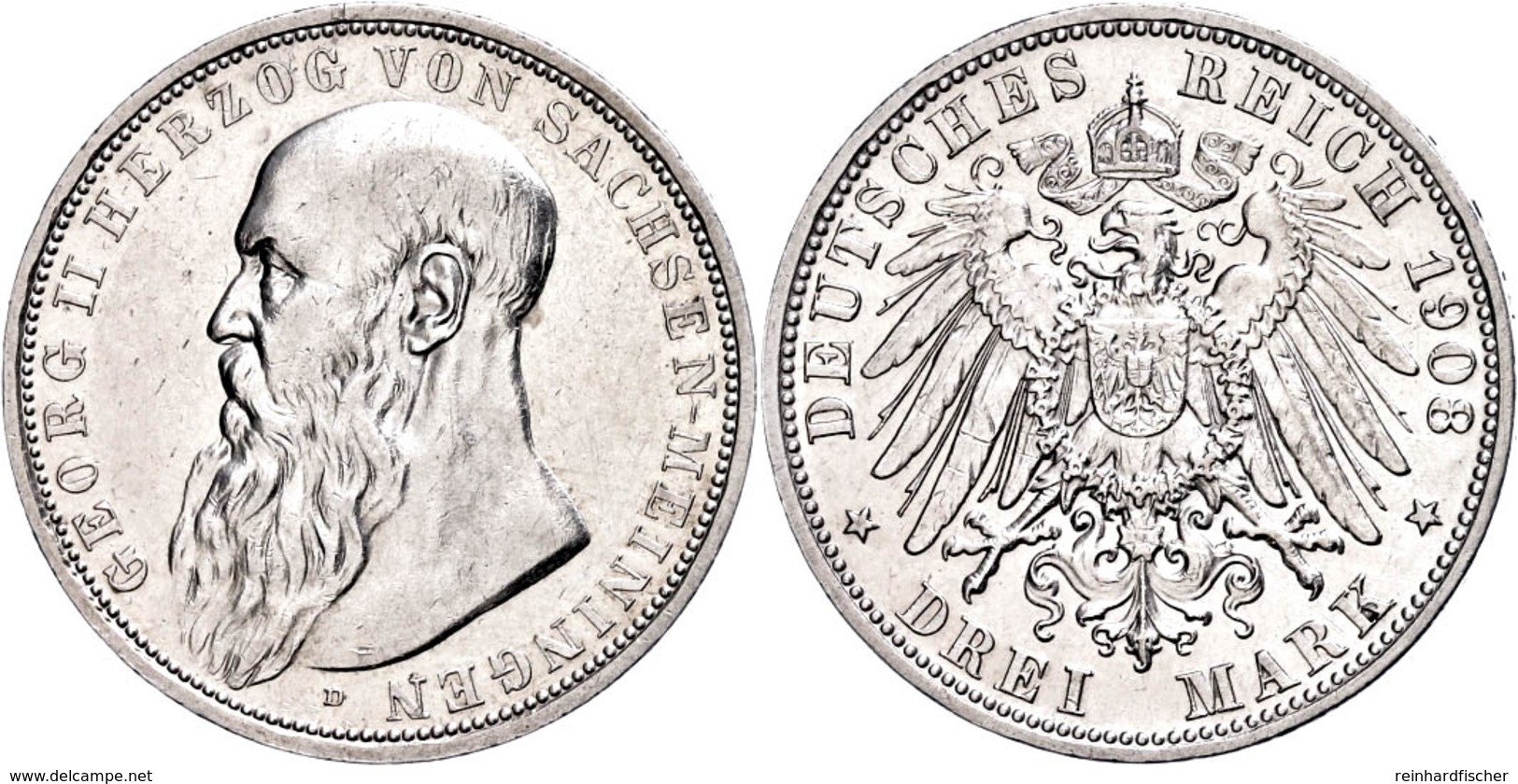 3 Mark, 1908, Georg II., Leicht Berieben, Vz., Katalog: J. 152 Vz - Sonstige & Ohne Zuordnung