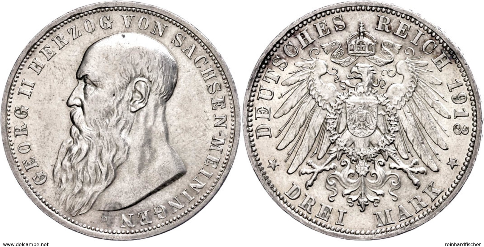 3 Mark, 1913, Georg II., Kl. Rf., Ss-vz., Katalog: J. 152 Ss-vz - Other & Unclassified