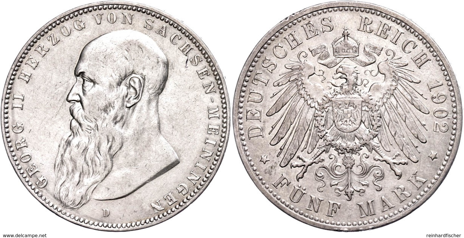 5 Mark, 1902, Georg II., Berieben, Randfehler, Ss., Katalog: J. 153b Ss - Altri & Non Classificati