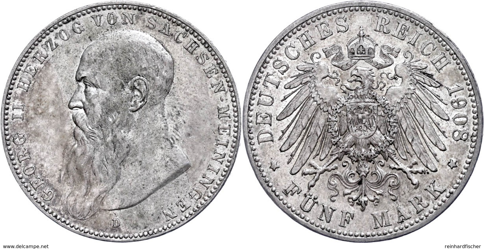 5 Mark, 1908, Georg II., Ss., Katalog: J. 153b Ss-vz - Other & Unclassified