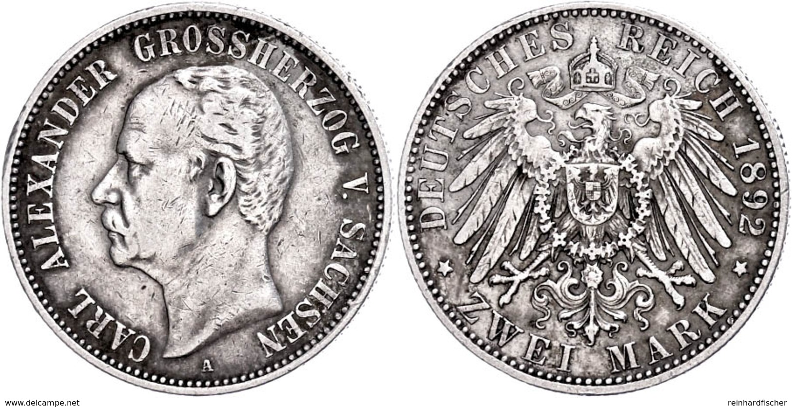 2 Mark, 1892, Carl Alexander, Kl. Rf., Ss., Katalog: J. 156 Ss - Altri & Non Classificati