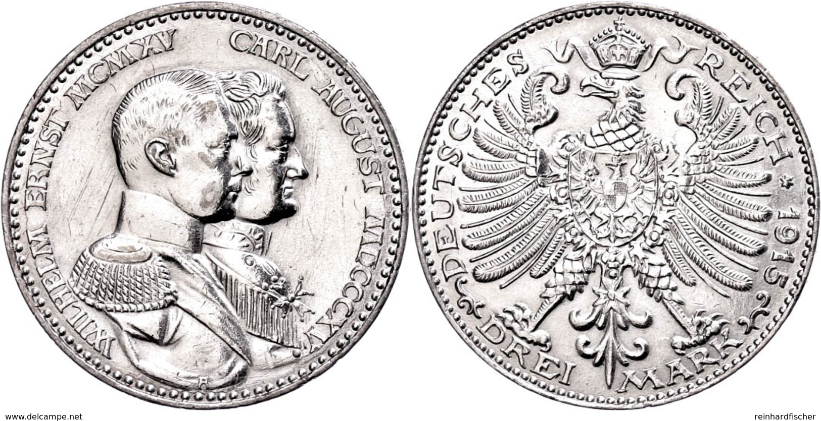 3 Mark, 1915, Wilhelm Ernst, Auf Die Jahrhundertfeier Des Großherzogtums, Kl. Rf. Und Kr., Vz, Katalog: J. 163 Vz - Altri & Non Classificati