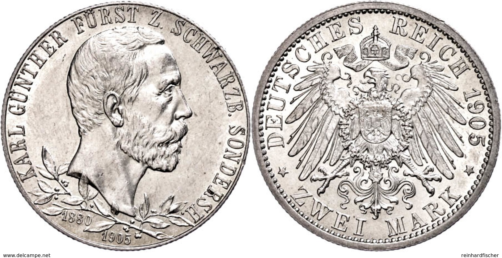 2 Mark, 1905, Karl Günther, Zum 25jährigen Regierungsjubiläum, Avers Vz, Revers F. St., Katalog: J. 169a - Other & Unclassified