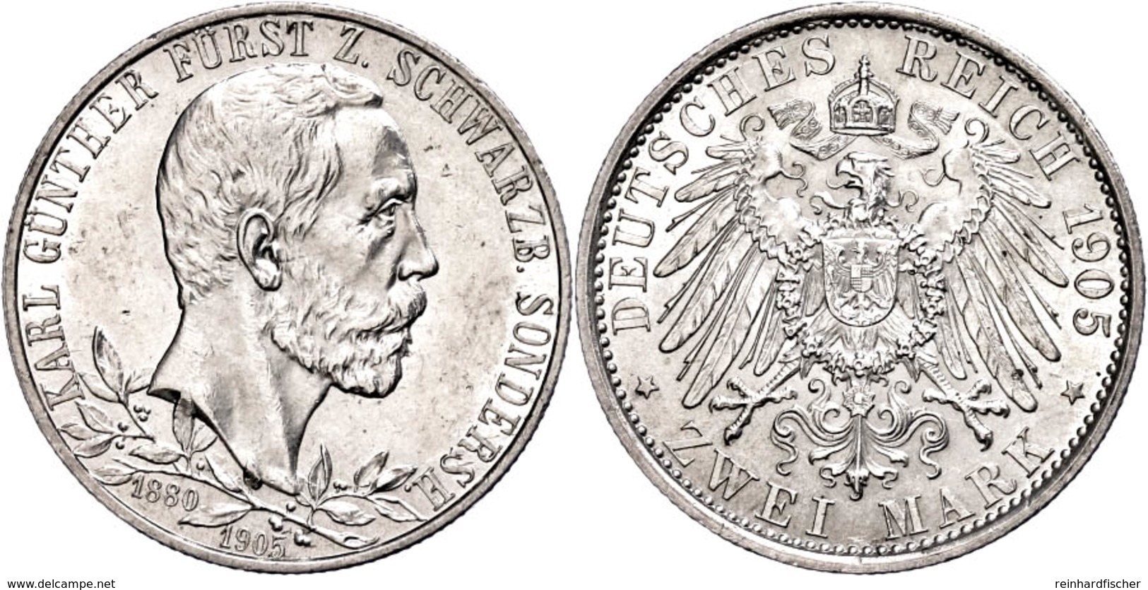 2 Mark, 1905, Karl Günther, Zum 25jährigen Regierungsjubiläum, Avers Vz, Revers F. St., Katalog: J. 169b - Altri & Non Classificati