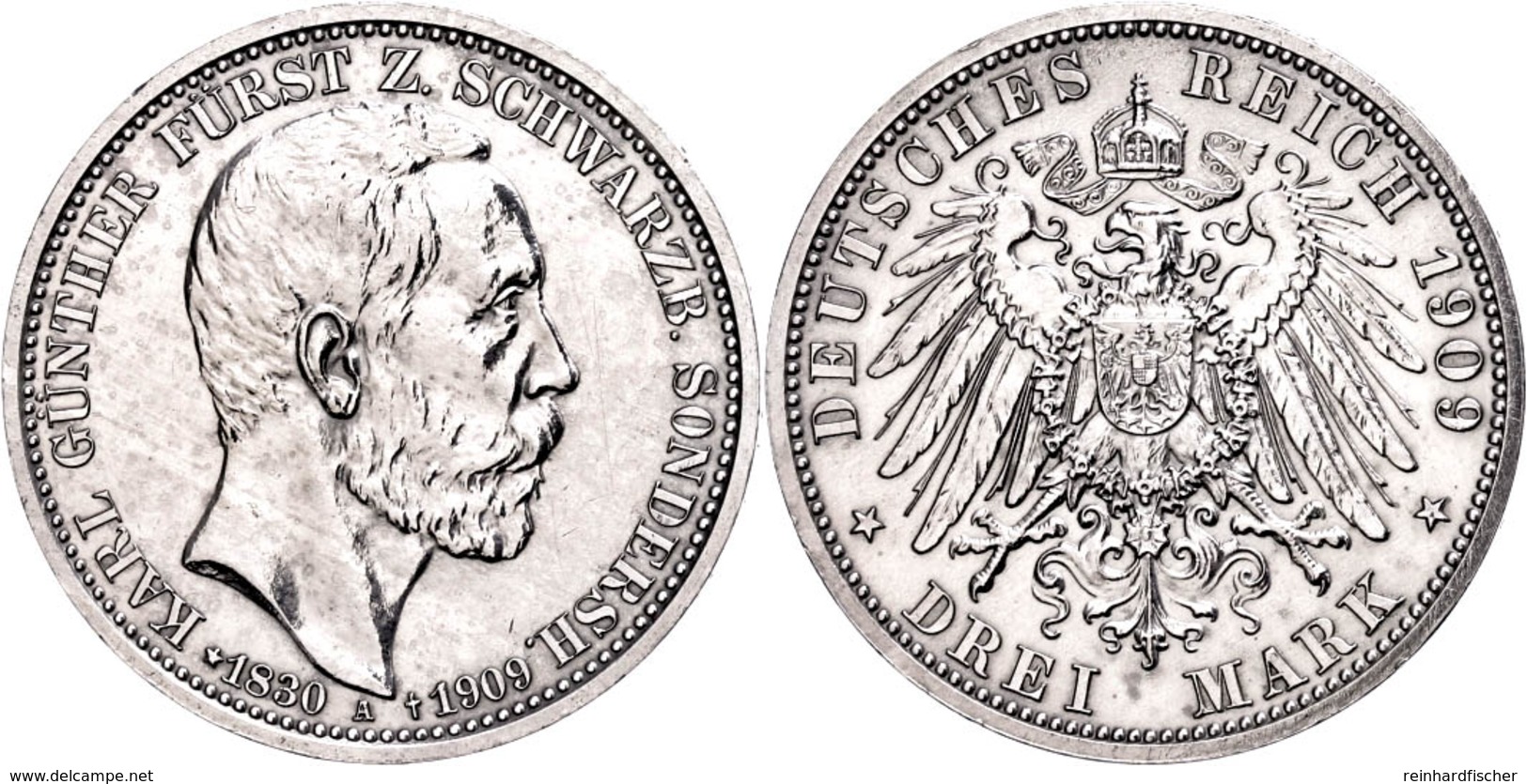 3 Mark, 1909, Karl Günther, Auf Seinen Tod, Kl. Rf., Vz., Katalog: J. 170 Vz - Other & Unclassified