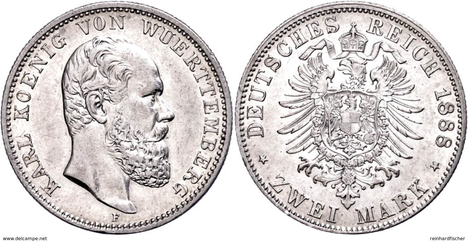 2 Mark, 1888, Karl, Avers Ss, Revers F. Vz., Katalog: J. 172 - Altri & Non Classificati