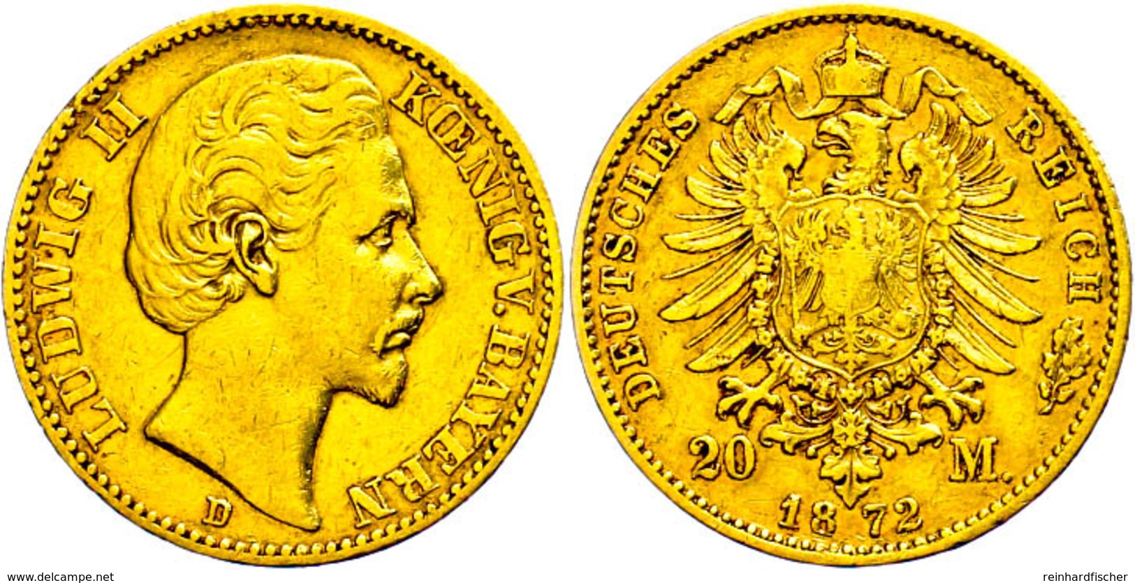 20 Mark, 1872, Ludwig II., Randfehler, Ss., Katalog: J. 194 Ss - Other & Unclassified