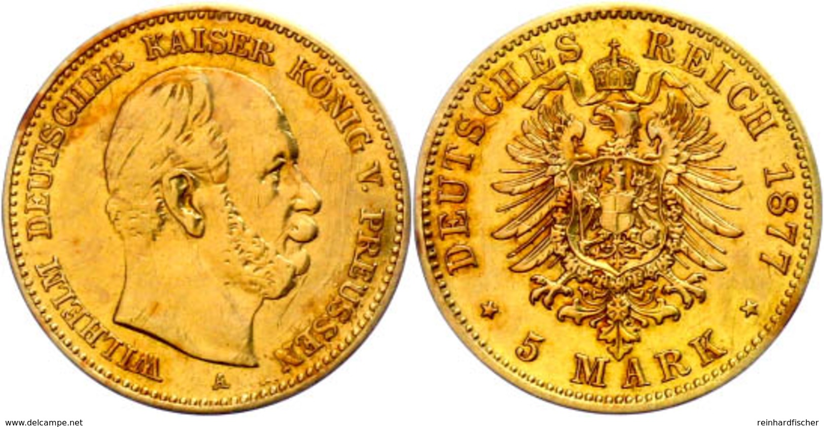 5 Mark, 1877, Wilhelm I., Mzz A, Felder Stellenweise Bearbeitet, Ss., Katalog: J. 244 Ss - Other & Unclassified