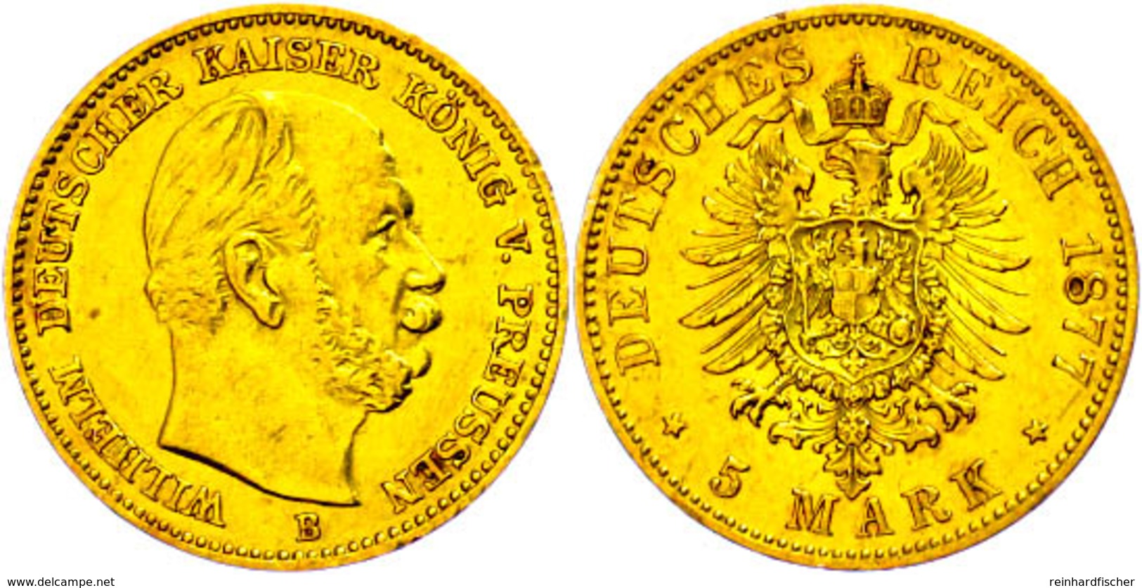 5 Mark, 1877, Wilhelm I., Mzz B, Ss-vz., Katalog: J. 244 Ss-vz - Other & Unclassified