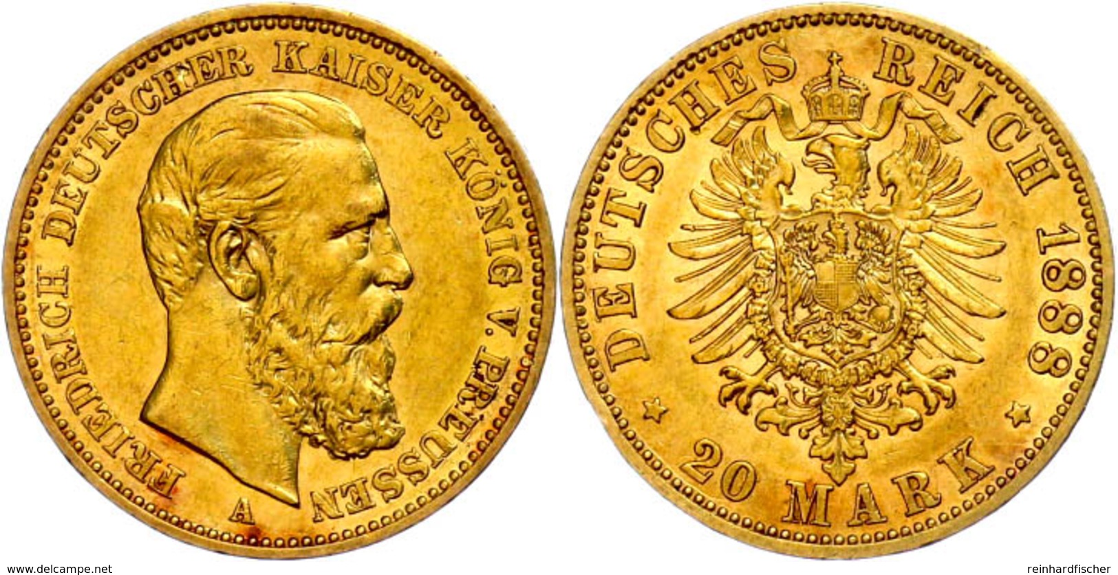 20 Mark, 1888, Friedrich III., Randfehler, Ss-vz., Katalog: J. 248 Ss-vz - Other & Unclassified