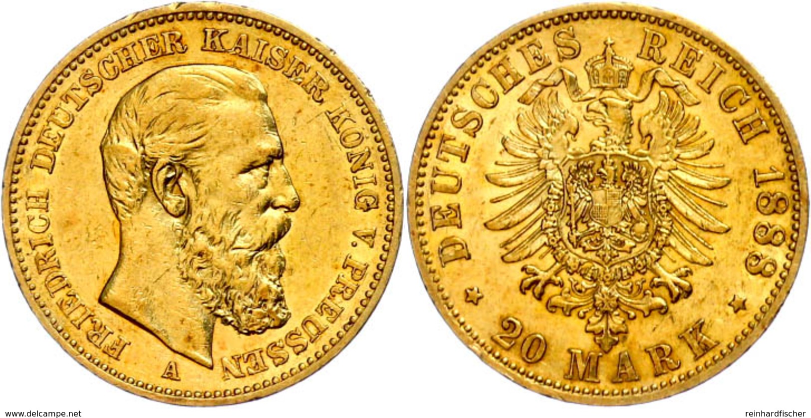 20 Mark, 1888, Friedrich III., Kl. Kr. Und Rf., Ss-vz., Katalog: J. 248 Ss-vz - Altri & Non Classificati