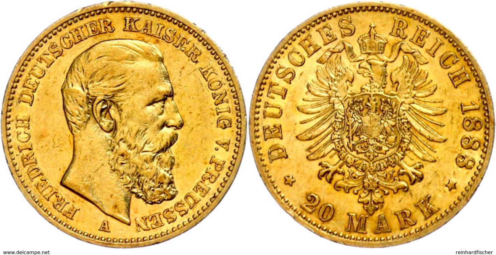 20 Mark, 1888, Friedrich III., Kl. Kr. Und Rf., Ss-vz., Katalog: J. 248 Ss-vz - Other & Unclassified