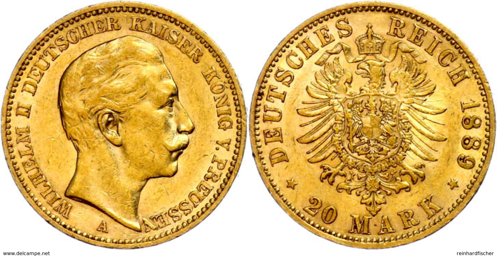 20 Mark, 1889, Wilhelm II., Kleine Randfehler, Ss., Katalog: J. 250 Ss - Altri & Non Classificati