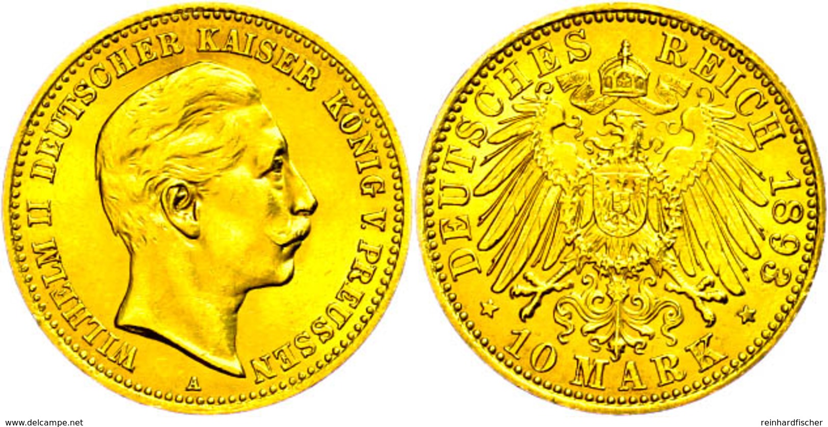 10 Mark, 1893, Wilhelm II., Wz. Rf., Vz., Katalog: J. 251 Vz - Other & Unclassified