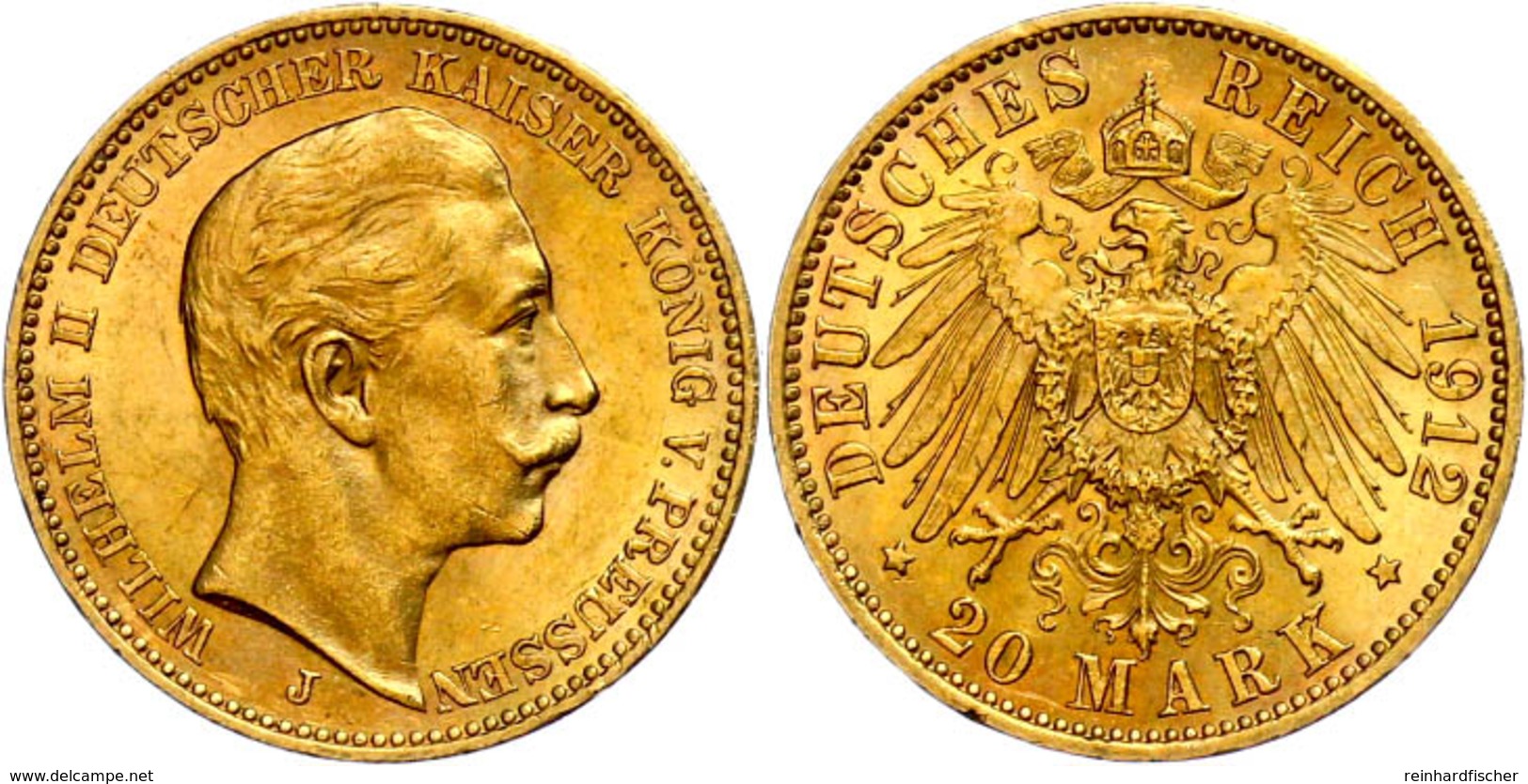 20 Mark, 1912, Wilhelm II., Mzz J, Minimale Randfehler, Vz., Katalog: J. 252 Vz - Altri & Non Classificati